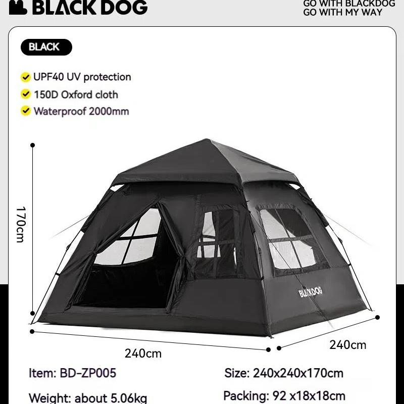 BLACKDOG Tent Outdoor Automatic Portable Quick-Open Room-Style Vinyl Sunscreen Camping Thickened Rain Camping Equipment