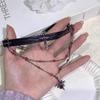 Punk Dark Black Cross Stars Pendant Necklace for Women Men Hiphop Cool Red Crystal Leather Choker Necklace Party Jewelry Gifts