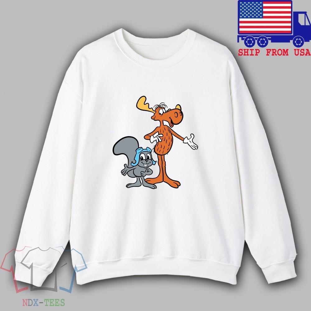 

Rocky and Bullwinkle Cartoon Character Men#039;s White Size S to 3XL Unisex T-Shirt L