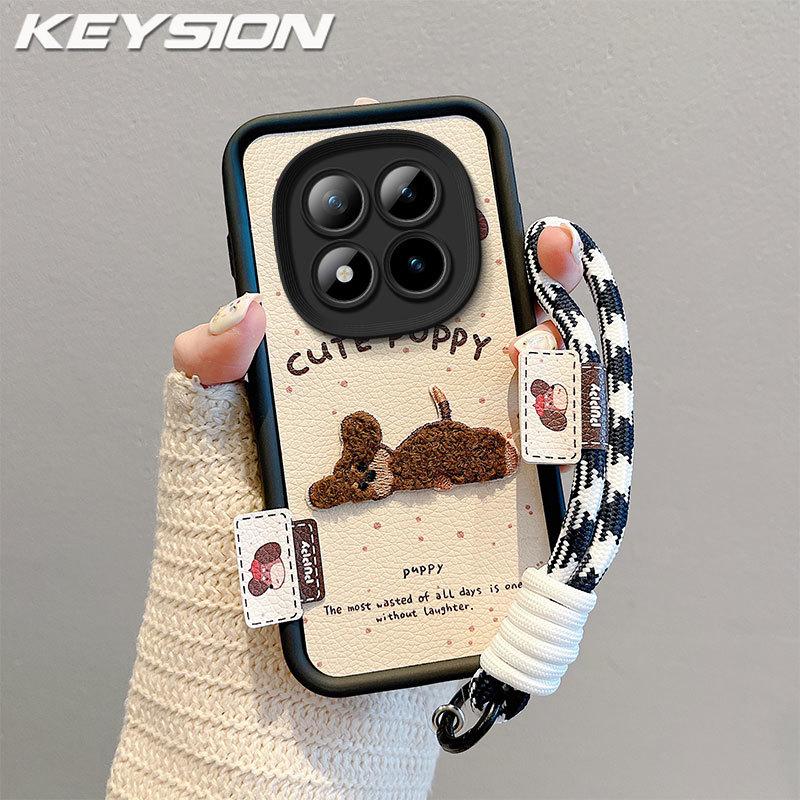 KEYSION Cartoon Cute Plush Embroidery Case for Redmi Note 15 Pro 5G 15 4G with Lanyard Silicone Shockproof Phone Cover for Xiaomi POCO M8 5G