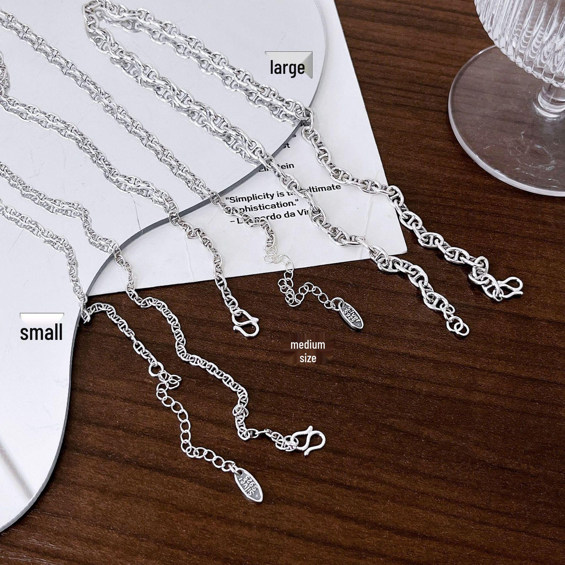 

Ожерелье из стерлингового серебра 925 пробы «Пятачок» - Тонкие и толстые цепочки, Высококлассный чокер на ключицу для женщин, Японский и корейский стиль 925 Sterling Silver