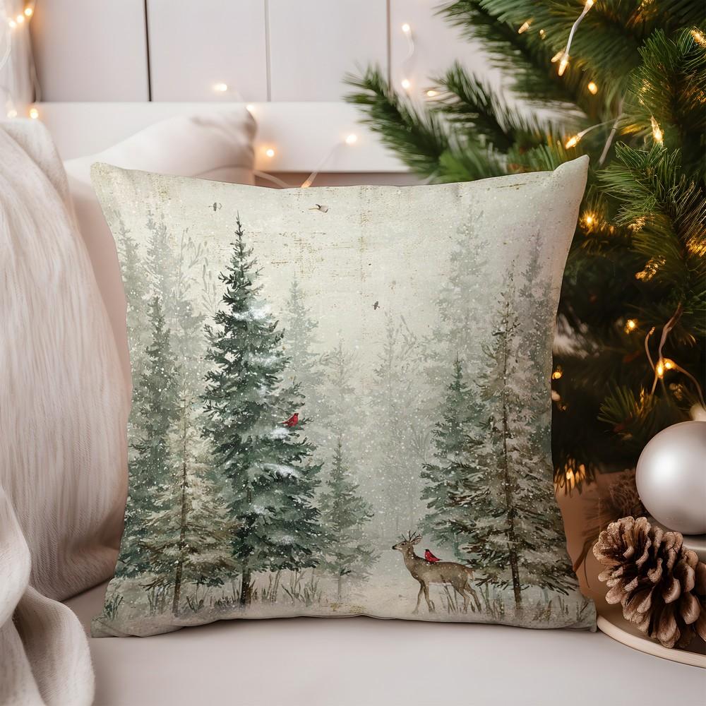 

Home Decor Santa and Deer Christmas Pillow Cover Pattern Cushion Cover Suitable for Sofa Bedroom Car Pillow Cover 16x16Inch