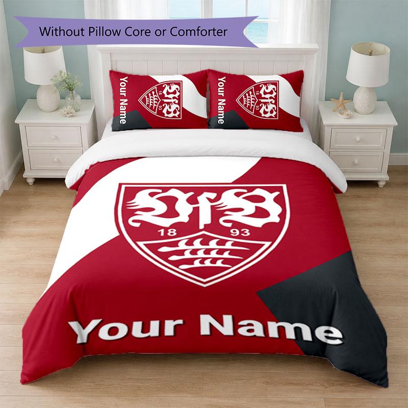 Set Biancheria da Letto Personalizzato VfB Stuttgart FC con Nome Testo 1 Copripiumino+2 Federe Logo Calcio Regalo Personalizzato per Occasioni Speciali Decorazione Camera da Letto