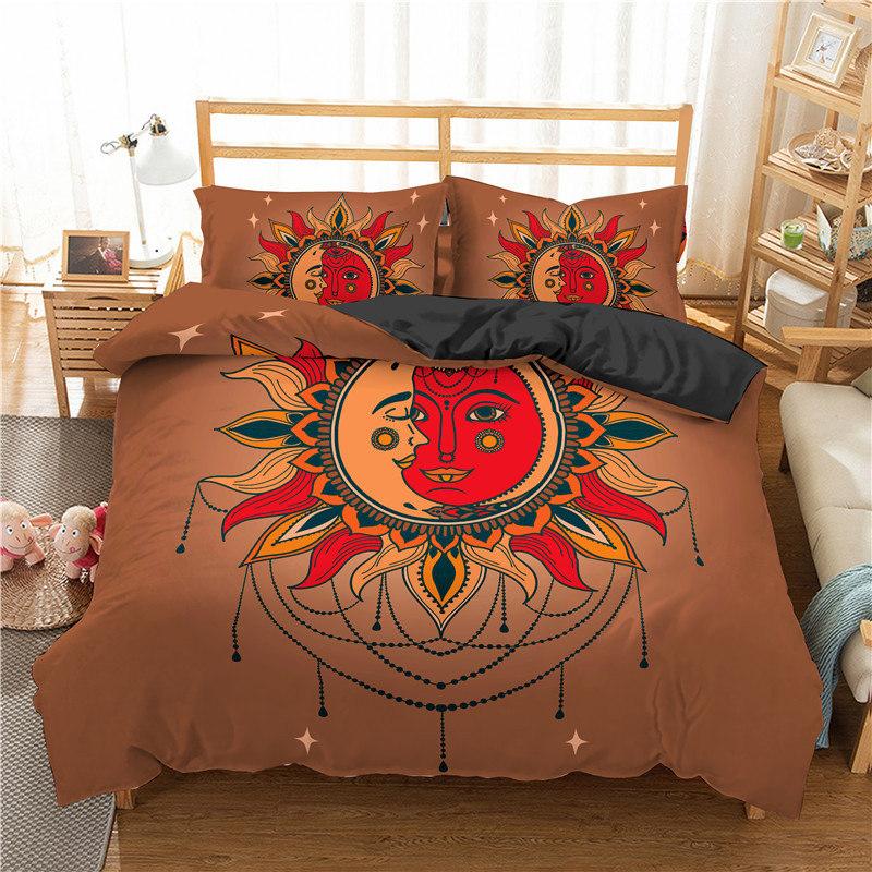 Bohemian Mandala Duvet Cover Golden Sun And Moon 3D Print King Queen Bedding Set Microfiber Dreamcatcher Quilt Cover Pillowcase