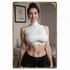 Sensual Woman in White Halter Crop Top and Black High Waisted Pants D Flat HD Metal Picture Wall Art Decor for Bedroom Living R