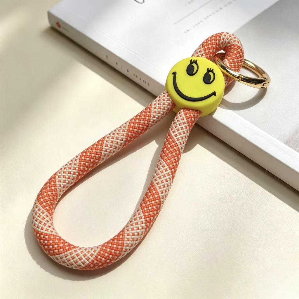 Durable Woven Phone Lanyard with Smiley Keychain Pendant