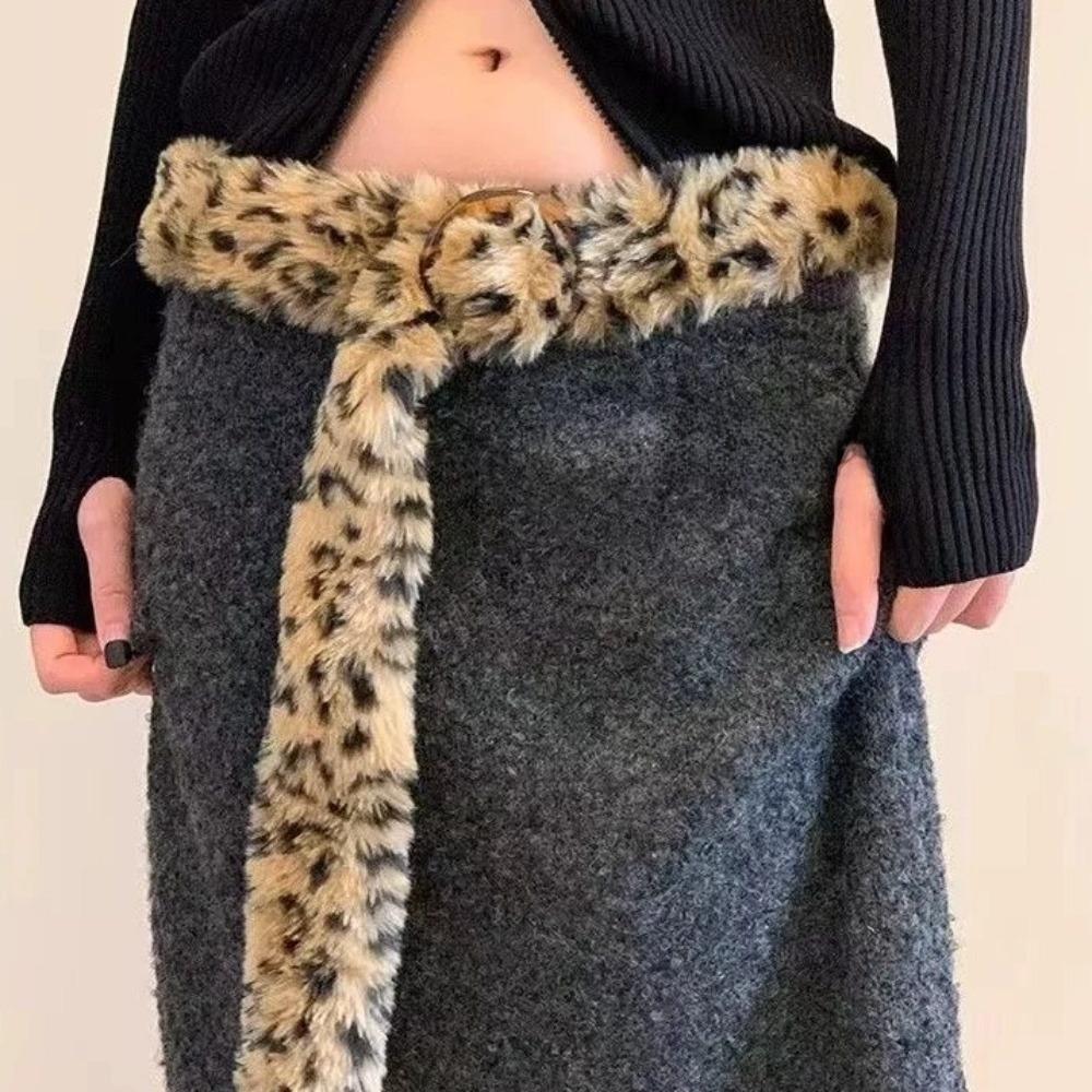 PU Leather Furry Waistband Faux Fur Y2K Waistband Simple Plush Belt  Spicy Girl