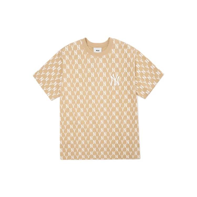 MLB Base Logo T Shirts Unisex Beige Crew Neck Moderate Straight Fit 3ATSM1023-50BGD XS