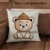 2D Cute Bear Pillows With Hats For Home Decor Pattern Cushion Cover Suitable For Sofa Bedroom Car Pillow Cover