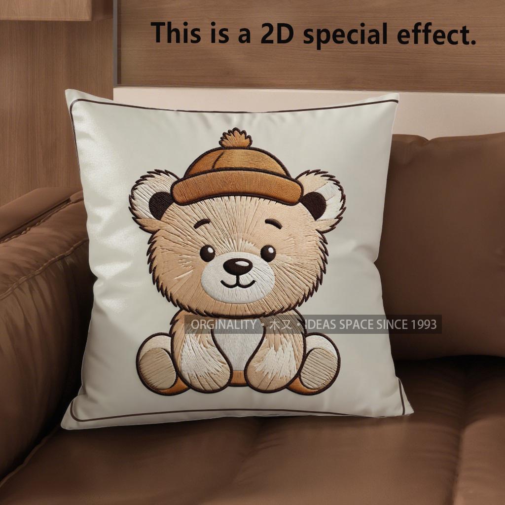 2D Cute Bear Pillows With Hats For Home Decor Pattern Cushion Cover Suitable For Sofa Bedroom Car Pillow Cover