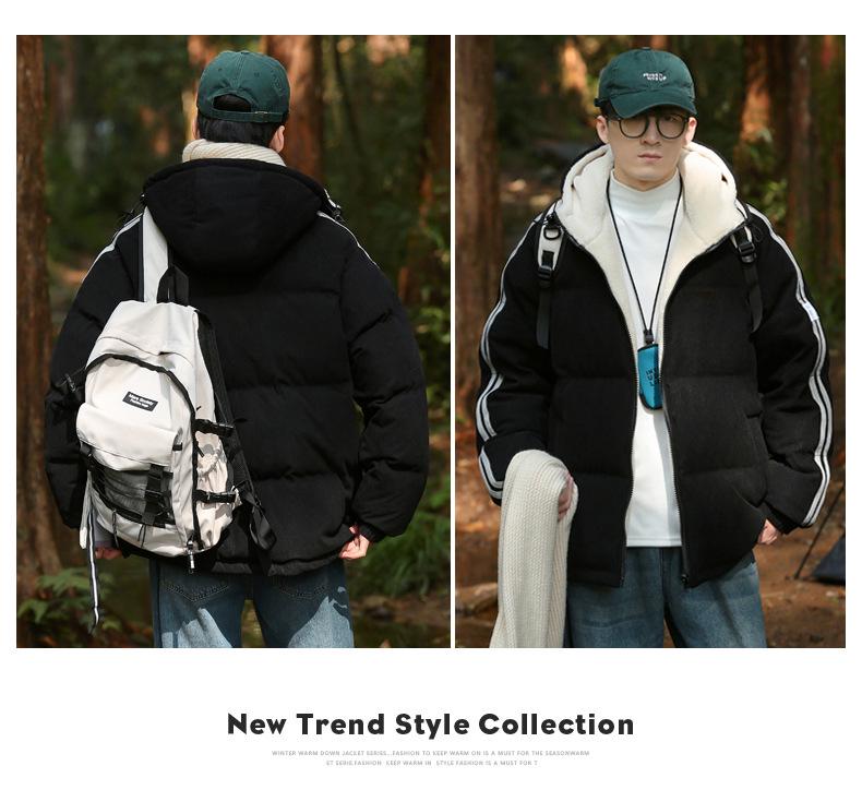 Men's 2025 American Style White Duck Down Striped Winter Jacket - New Style Plus Velvet Thickened Warm Casual Outerwear