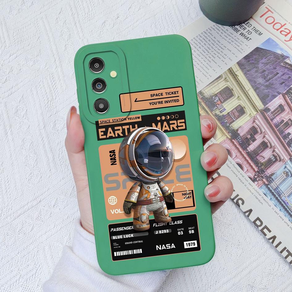 Śliczne astronauta etui do Samsung Galaxy A02 A03 A04 A12 A13 A14 A31 A51 A71 M54 kwadratowy płynny silikon tylna pokrywa do Samsung Galaxy zderzak Fundas