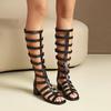 Brown Women Gladiator Sandals Med Block Heel Lady Casual Shoes Large Plus Size 48
