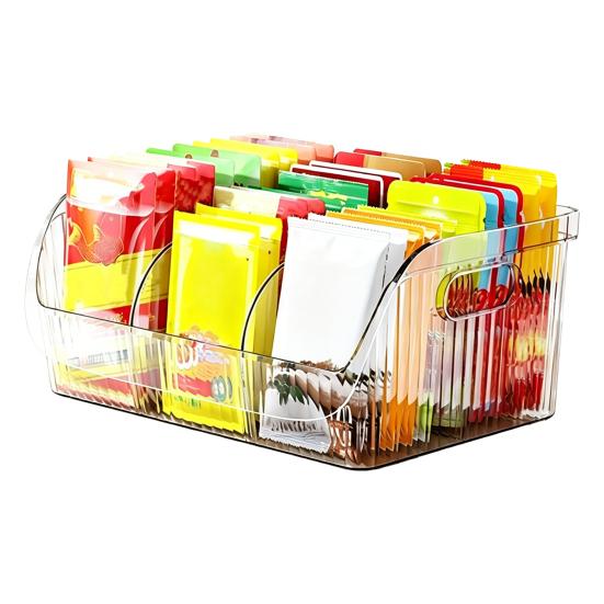 Kitchen Seasoning Organizer with Dividers Clear Plastic Storage Box for Spice Packets Sauces Stackable Dustproof Storage Box for Pantry Cabinet