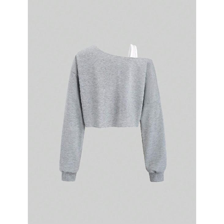 New Women'S Trendy Sports T-Shirt Autumn/Winter Irregular Diagonal Collar Long Sleeve Top