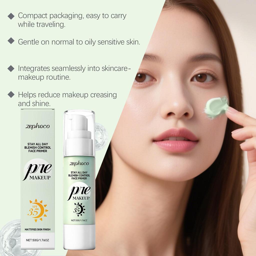 Zephoco Refreshing Primer for Oily-Combination Skin - Crease-Proof and Long-Lasting Makeup Base