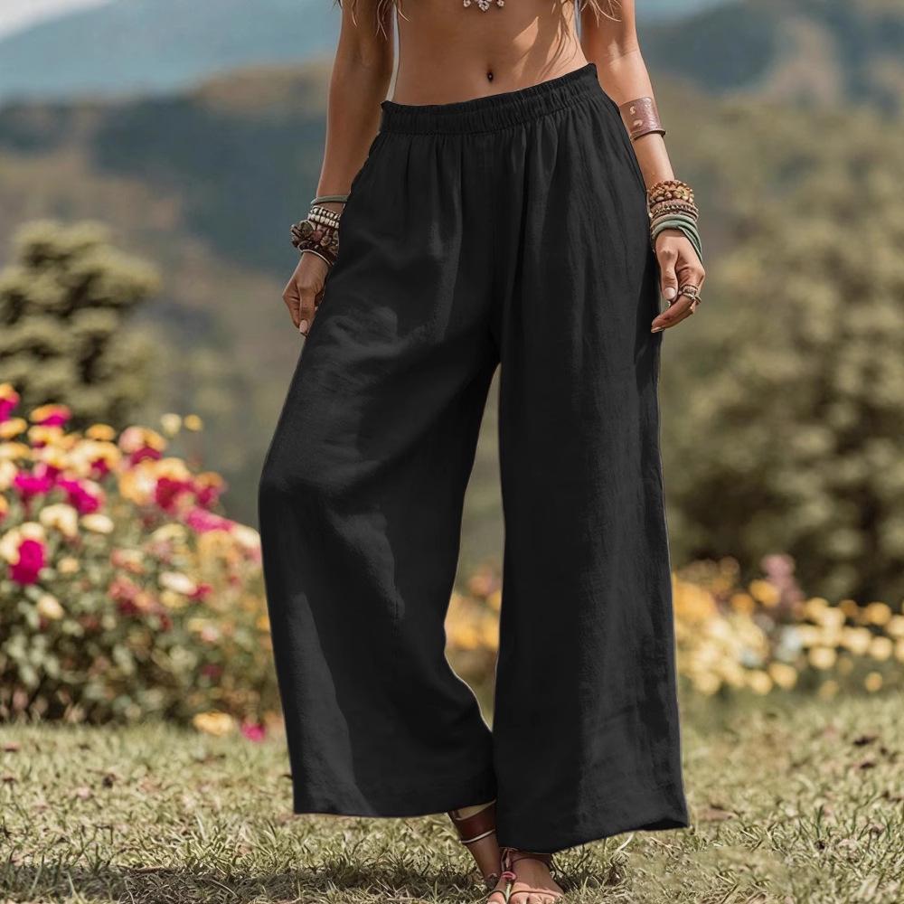 Women's Casual Solid Color Loose Cotton Linen Long Pants