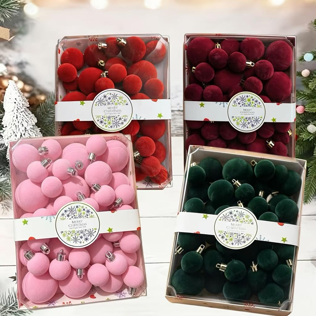 42-teiliges Beflocktes Weihnachtskugel-Schmuckset Weihnachtsbaum-Hängekugeln Dekorationen Party Haus Weihnachtsbaum Deko