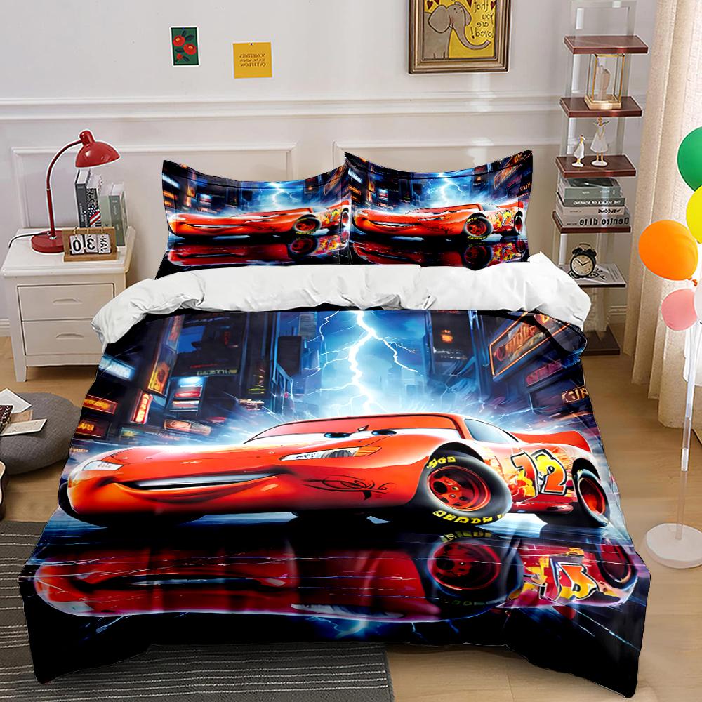 Red Lightning Car Themed Bedding Set Bedding set (1 duvet cover, 2 pillowcases, duvet not included) 135x200cm