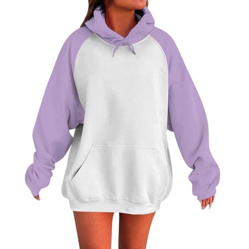 2025 European American Raglan Sleeve Hoodie - Long Sleeve, Spring/Autumn, Color Block, Loose Fit