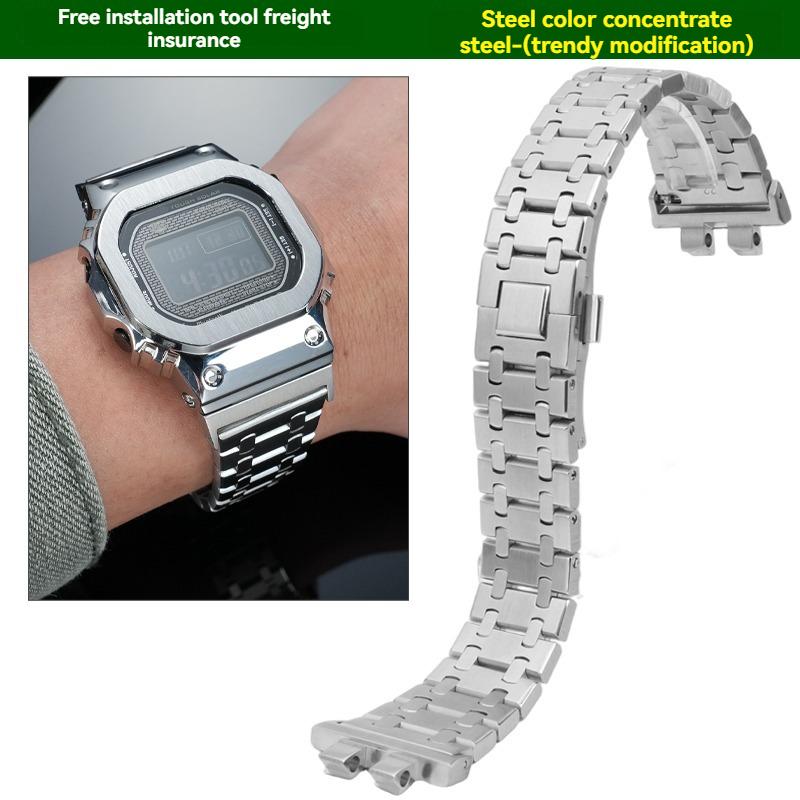 For G-SHOCK Casio Small Silver Block 3459 GMW-B5000 GM-B2100 Series Modified Stainless Steel Men's High Quality Watch Strap