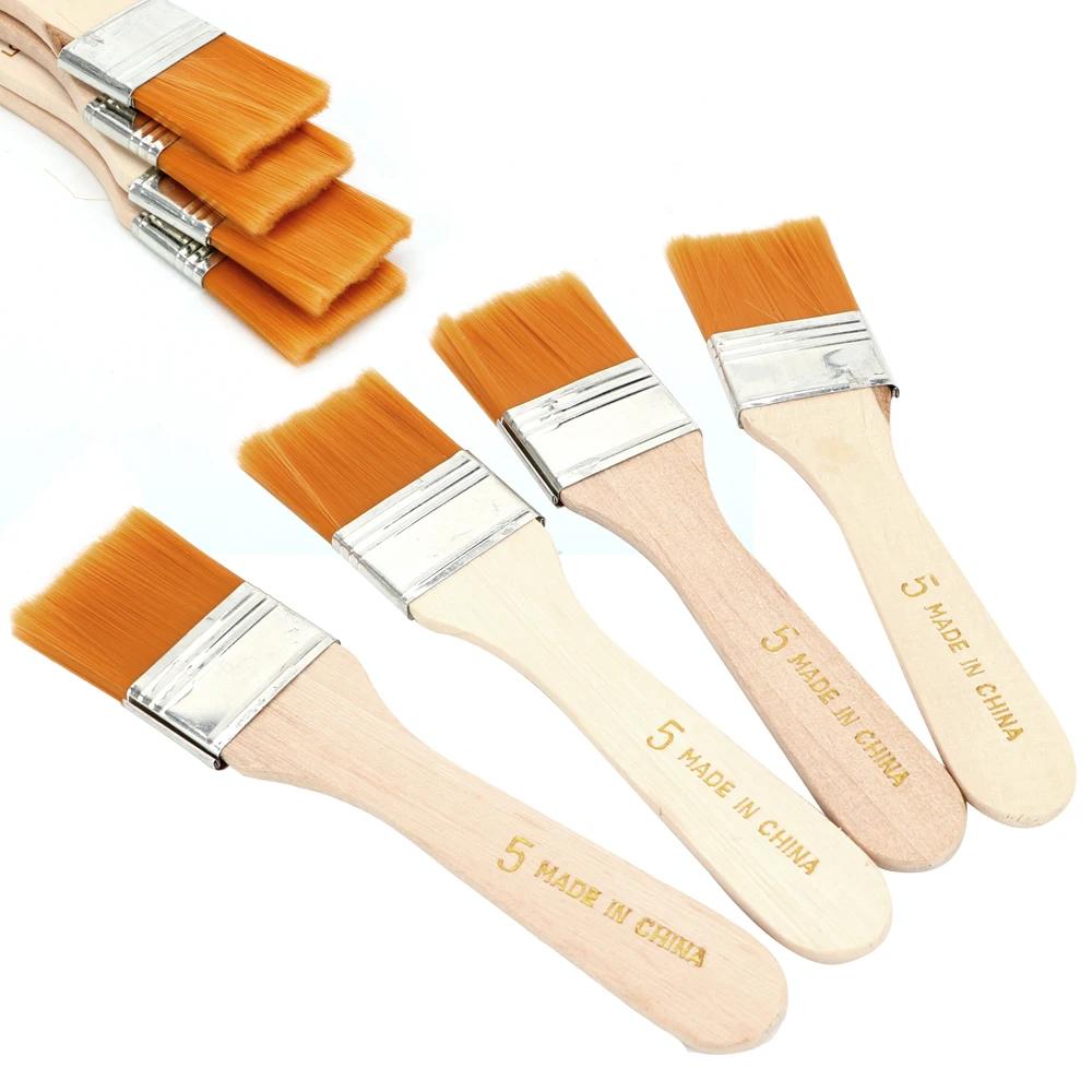 2/4Pcs Hair Painting Brush Acrylic Paints Nylon Oil Paint Brush Watercolor Paint Drawing Art Supplies Wood Handles