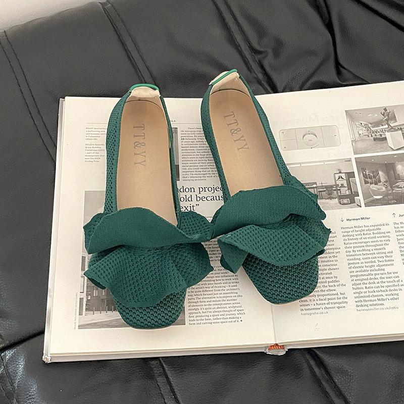 Soft sole comfortable knitted ruffle edge women's shoes summer new elegant flat sole single shoes grandma shoes
