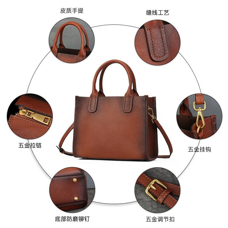 2025 Vintage Cowhide Leather Tote Bags High Quality Women's Top-handle Handbag Designer Shoulder Crossbody Bag Large Capacity