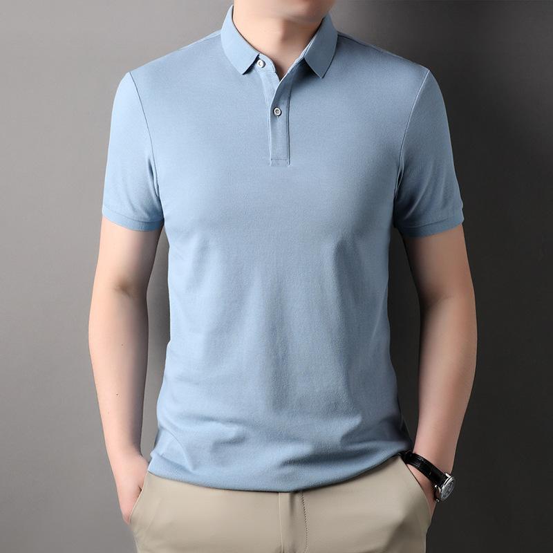 Men'S Short-Sleeved Pure Cotton Solid Color Polo Shirt Father'S Loose Casual Lapel High-End Clothes