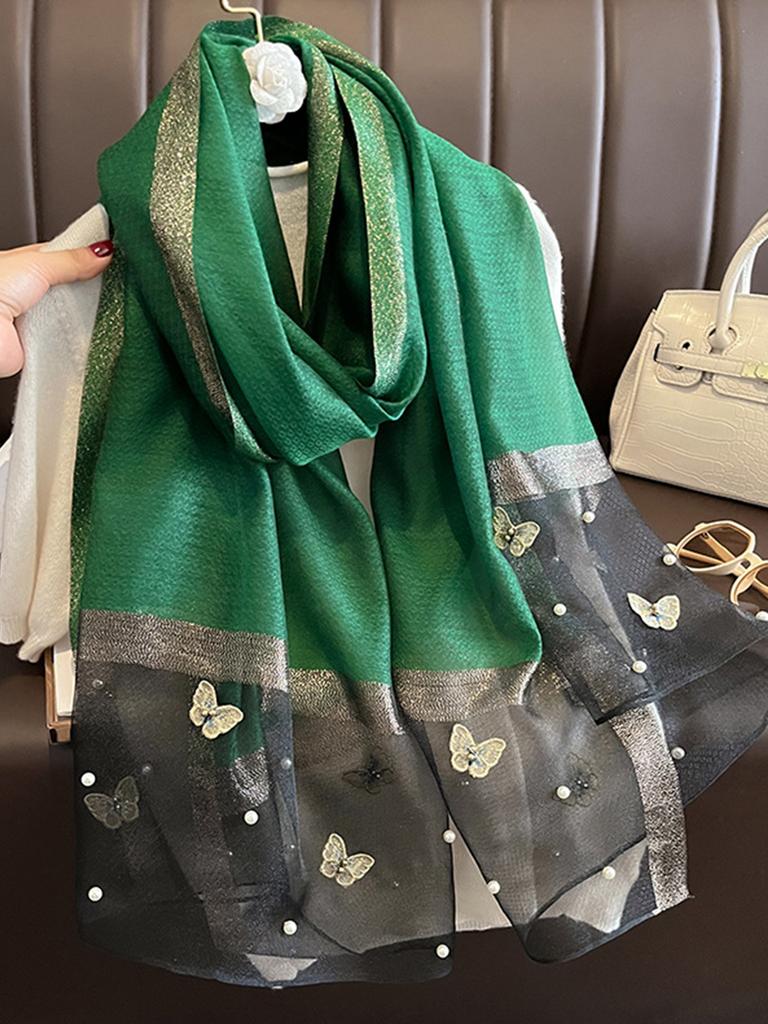Fashion Floral Design Embroidery Silk Scarf Women Hijab Female Foulard Pashmina Long Beach Stoles Shawl Wrap Scarves Bandana