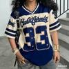 Women's Girls Casual Personality Number & Letter Printing Soccer Pattern Color Block Short Sleeve V-Neck Children T-shirt Tops