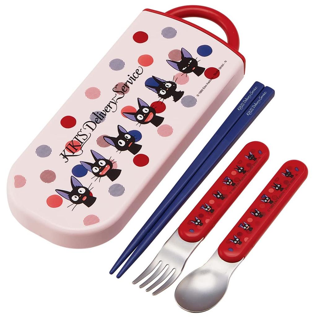 Skater Antibacterial Trio Set of and featuring Delivery Service Jiji Made in Kids' Ag+ Chopsticks, Spoon, Fork, Kiki's Face, Gipuri, Japan, TACC2AG-A