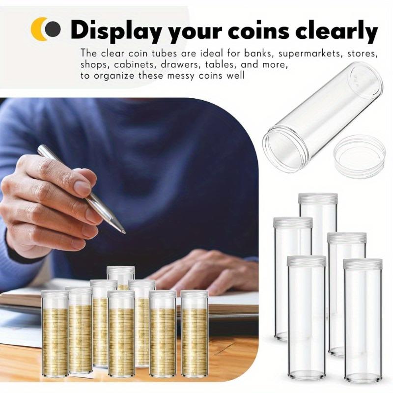 20pcs Clear Coin Storage Tubes with Airtight Screw Cap Heavy-Duty Transparent Organizer Tube Crushproof Dustproof Coin Organizer