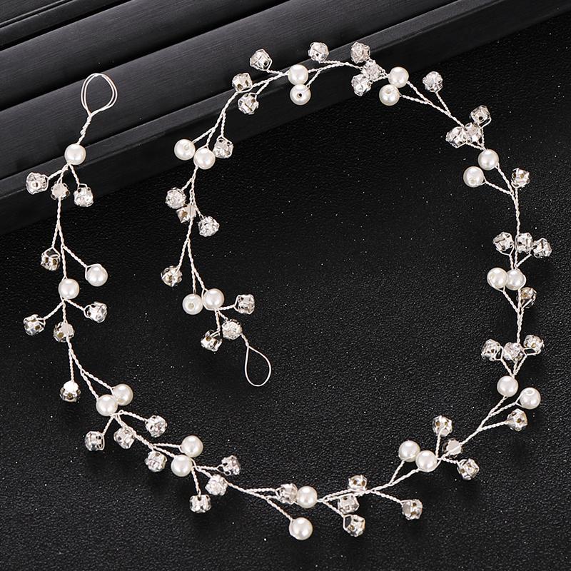 Wedding Hair Accessories Rhinestone Pearl Headband Wedding Headwear Princess Birthday Headband Silver Color Tiara  Accessories