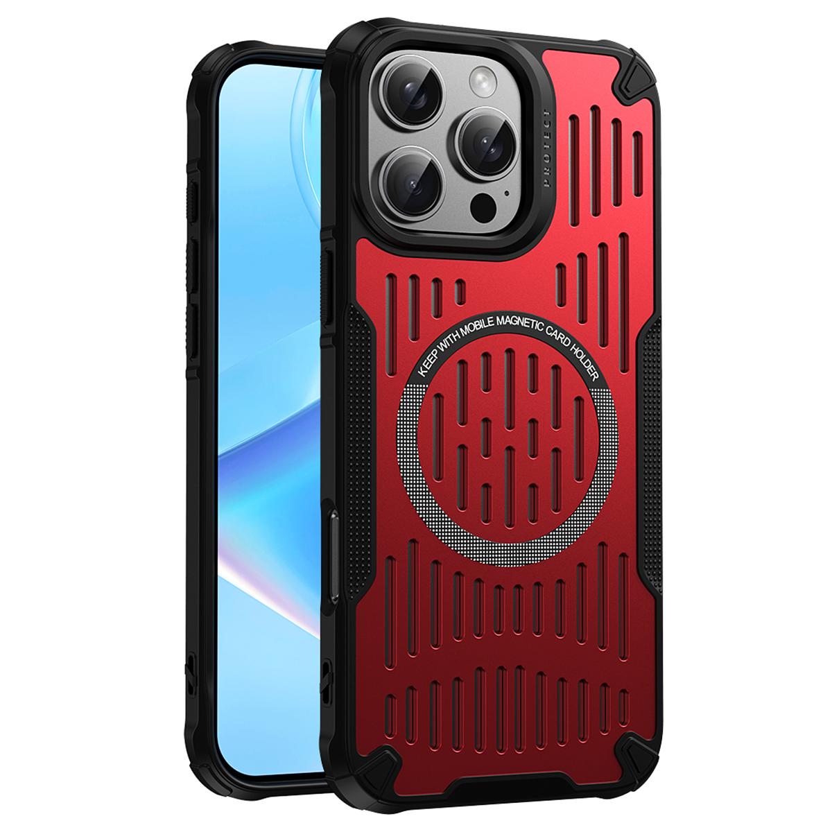 

For iPhone 16 Pro Case Heat Dissipation Hollow Magnetic Anti-Drop TPU+PC Phone Cover Compatible with Magsafe Red