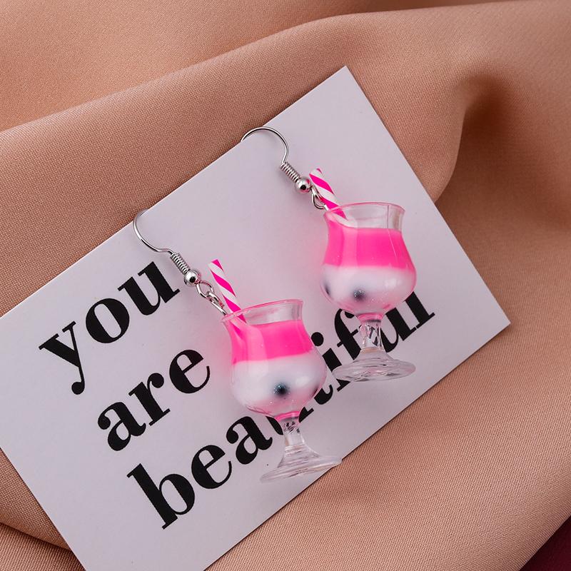 Fashion Resin 3D Drink Cup Drop Earrings for Women Girl Beer Milk Tea Ice Cream Dangle Earrings Jewelry Gift