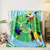 Three abstract figures on a soccer field surround the ball with colorful confetti. for all seasons blanket lunch break throw gift