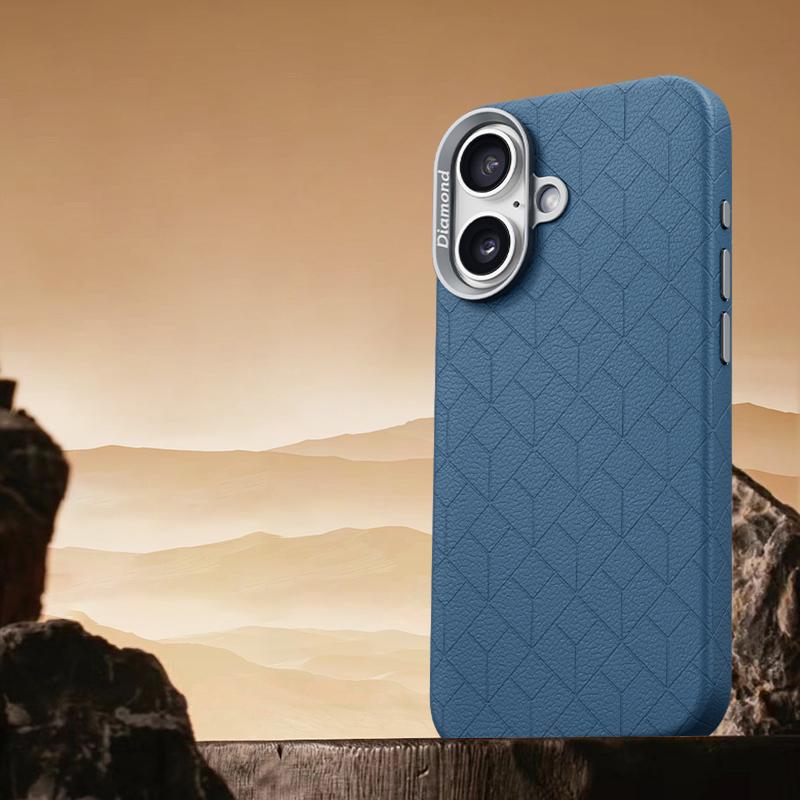 For iPhone 16 Plus Case Compatible with MagSafe Metal Lens Frame Y Pattern PC+PU Phone Cover