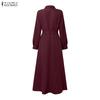 ZANZEA Women Casual Turn Down Collar Long Sleeve Loose Long Shirt Dress