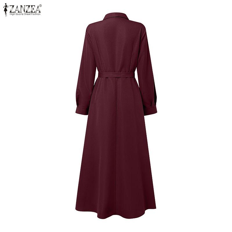 ZANZEA Women Casual Turn Down Collar Long Sleeve Loose Long Shirt Dress