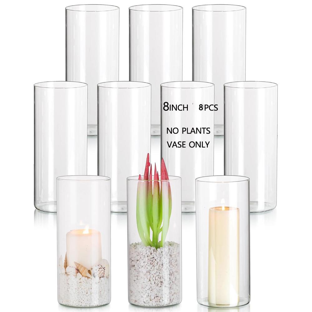 4/6/8 Inch Glass Cylinder Vase Hurricane Candle Holder Clear Tall Clear Vases for Wedding Centerpieces Glass Flower Vase