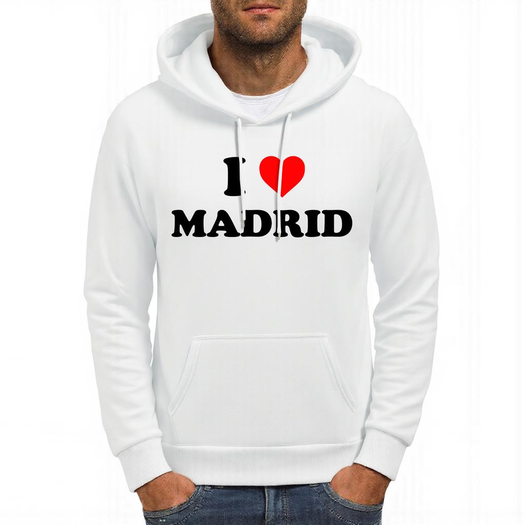 I Love Madrid Letter Printing Hoodies Male Autumn Casual Hoody Fleece Comfortable Pullover Pocket Oversized Mens Streetwear