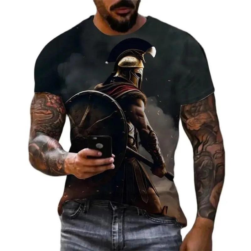 2026 Summer Vintage T-Shirts For Men 3D Print Knight Pattern Short Sleeve Oversized T-Shirt Men's Casual Tee Shirt Tops