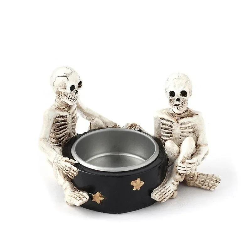 Durable Resin Skull Candle Holder Vintage Skeleton Candlestick Tea Light Cup For Home Party Decoration Home Halloween PartyDecor