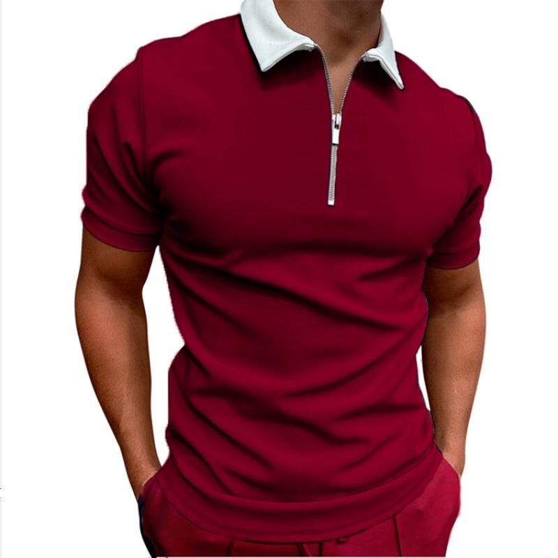 Men Slim Fit Short Sleeve Zip Collar Casual Polo Shirt