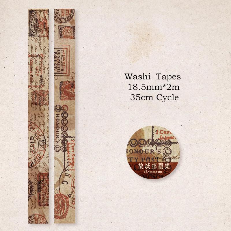 Journamm 18.5mm*2m Retro Washi Tapes for Junk Journal DIY Scrapbooking Creative Stationery Decor Diary Marking Adhesive Tapes
