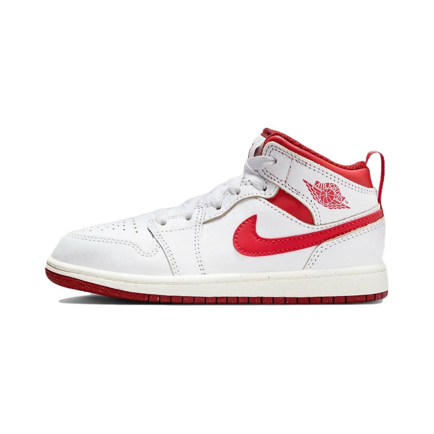 

Air Jordan 1 Mid SE PS White Dune Red Детские кроссовки Lobster Sail Vachetta-Tan FJ3467-160