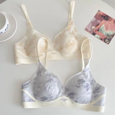 Tie-Dye Style Thin Seamless Women's Bra for Big Breasts To Look Smaller and Slimmer Breathable Anti-Drooping Side Boob Control Underwear