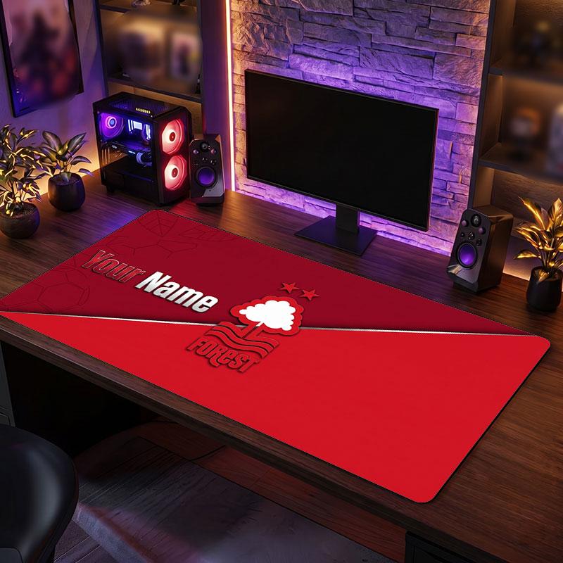 Nottingham Forest Custom Large Mouse Pad, Personalized Name Text Print, Football Logo Non‑Slip Desk Mat Gaming Gift