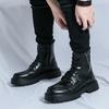 New Men's High-Top Leather Martin Boots - Autumn/Winter European & American Fashion, Lace-Up Motorcycle Ankle Boots.